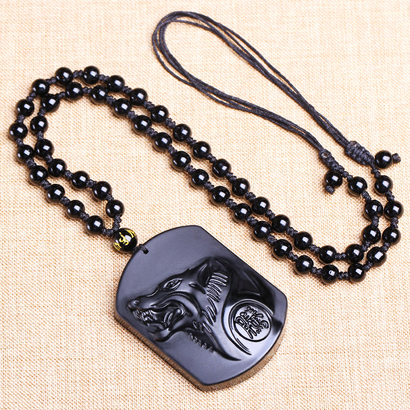 Pendentif Loup en Obsidienne Noire – Protection & Force Intérieure (396 Hz)