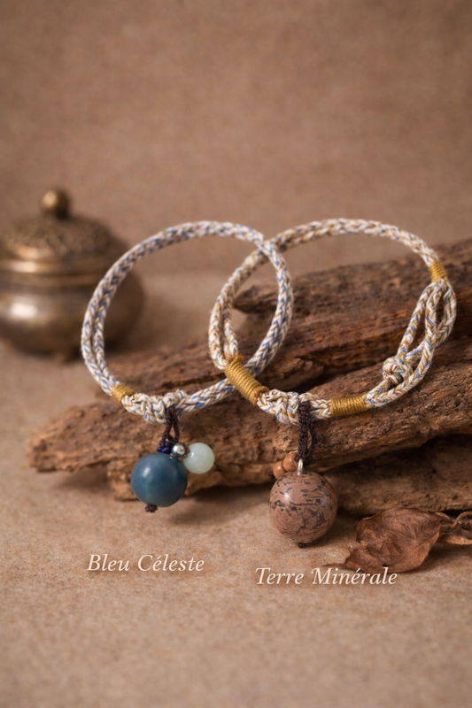Bracelet tressé bien-être en bois de santal & bois d’agar – Ancrage & harmonie intérieure