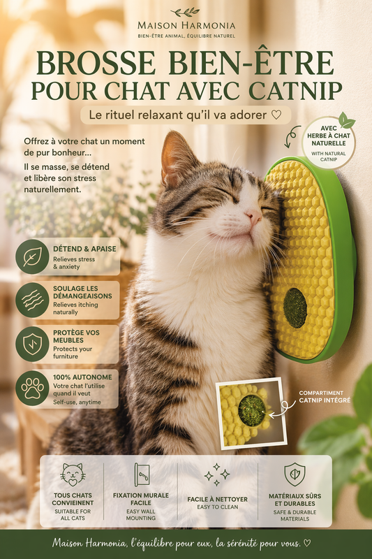 Rituel Harmonia™ – Brosse Bien-Être & Catnip pour Chat