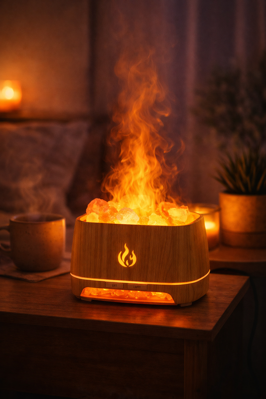 Diffuseur Flamme & Sel de l’Himalaya – Humidificateur Aromathérapie Relaxant