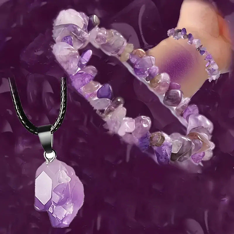 Parure Améthyste Naturelle – Collier & Bracelet vibratoire 852 Hz