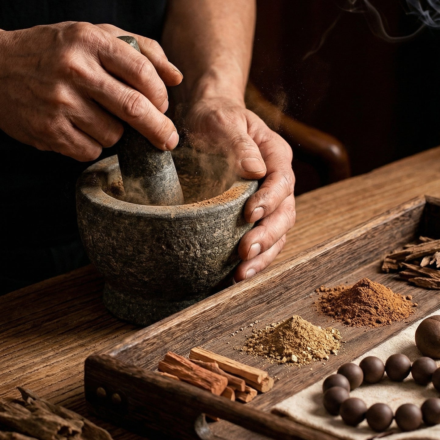 Bracelet bien-être aromatique en bois de santal et pierres naturelles