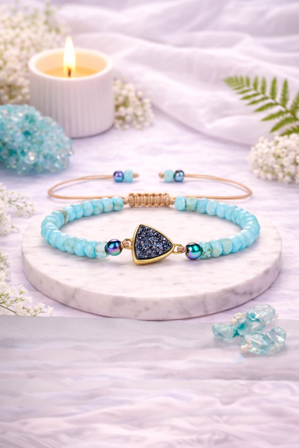 Bracelet Vibratoire 528 Hz – Amour & Guérison – Pierre Turquoise Naturelle