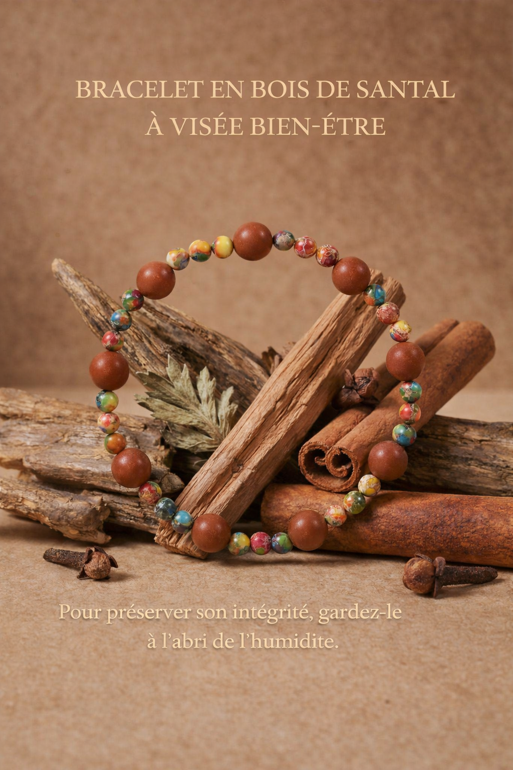 Bracelet bien-être aromatique en bois de santal et pierres naturelles