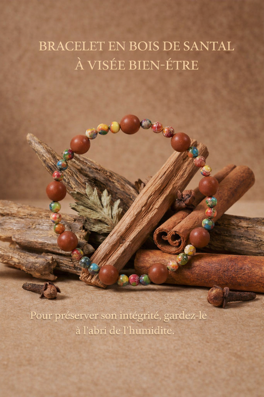 Bracelet bien-être aromatique en bois de santal et pierres naturelles