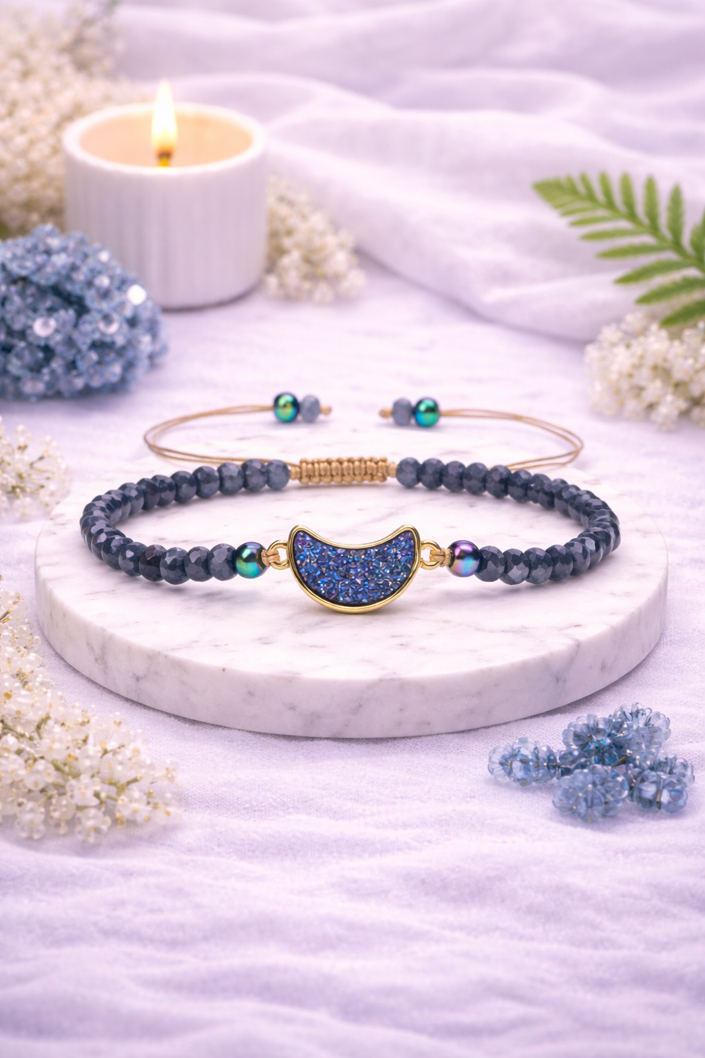 Bracelet Vibratoire 741 Hz – Clarté & Expression – Pierre Bleu Foncé