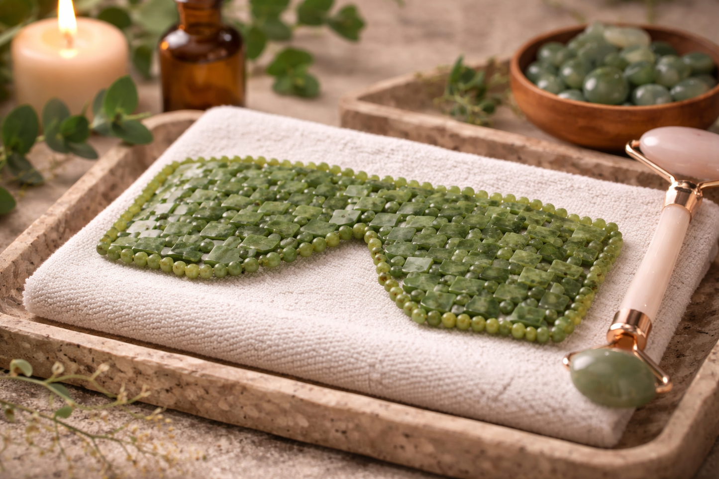 Masque yeux en jade naturel – Relaxation & régénération 285 Hz