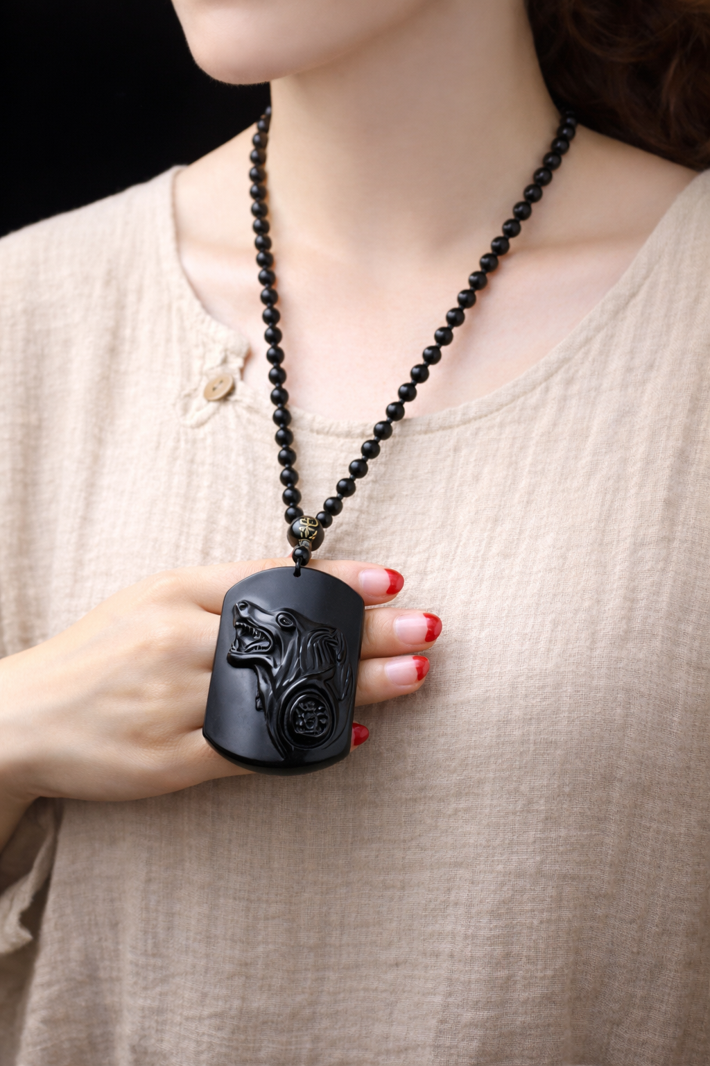 Pendentif Loup en Obsidienne Noire – Protection & Force Intérieure (396 Hz)
